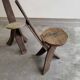 Set of 3 chairs brutalist tripod solid wood