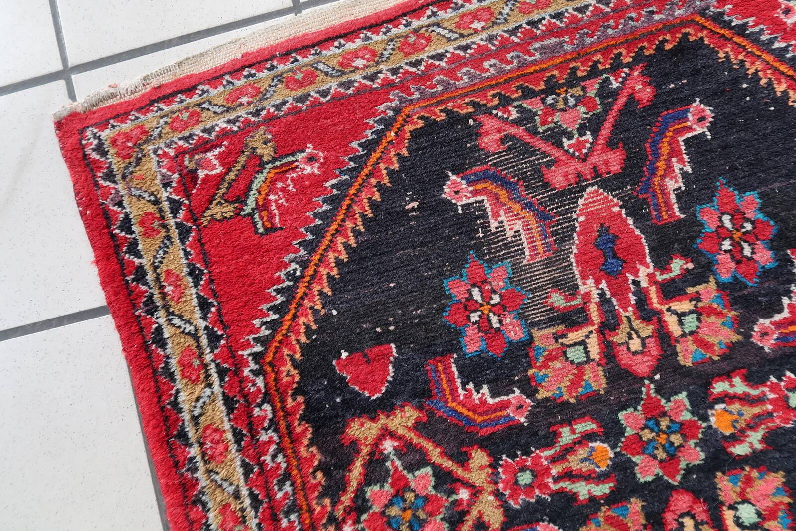 Handmade vintage Persian Hamadan rug 74cm x 129cm, 1960s