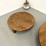 Duo of large modernist tripod coffee tables