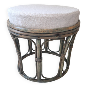 Rattan and terry fabric pouf