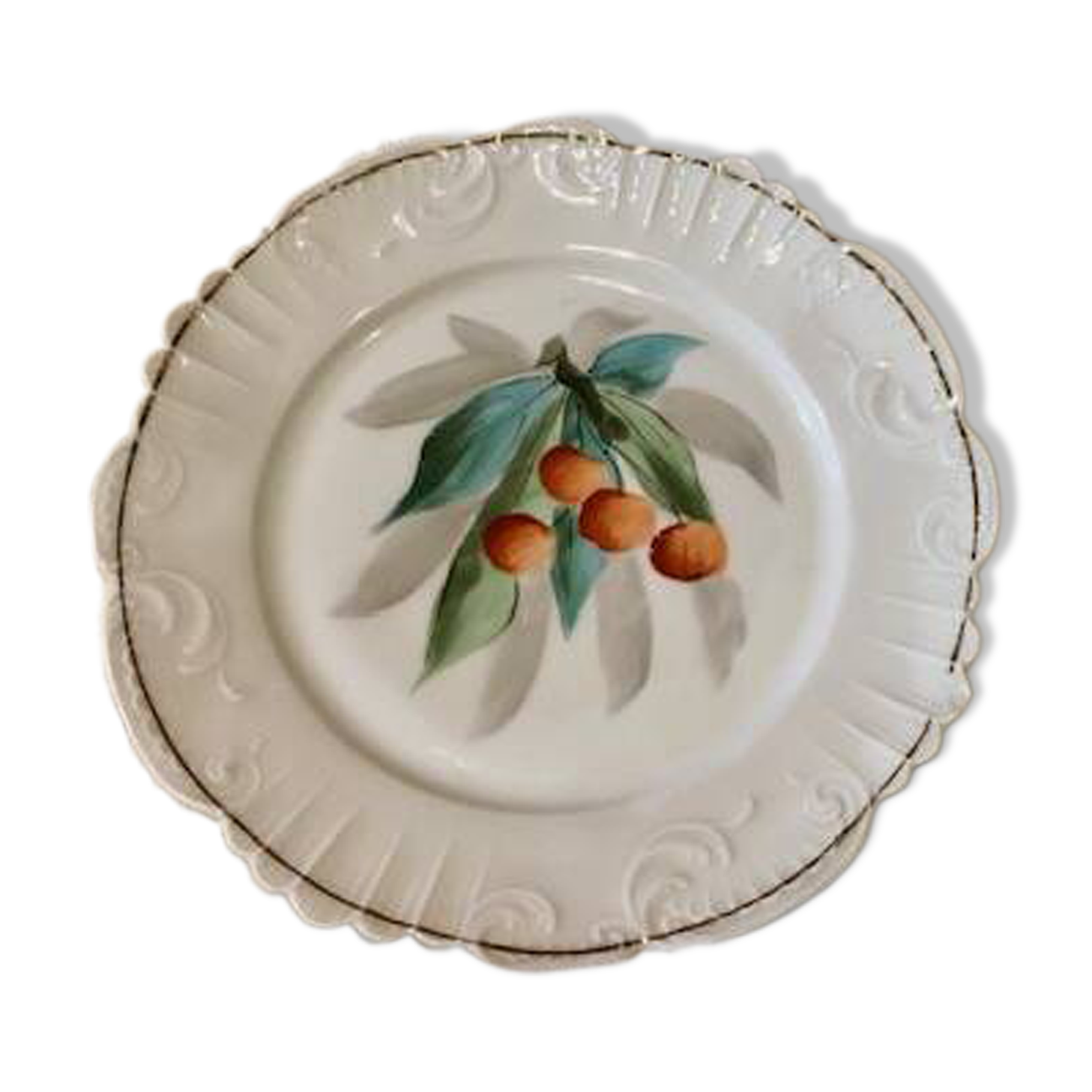 antique earthenware plate with cherries