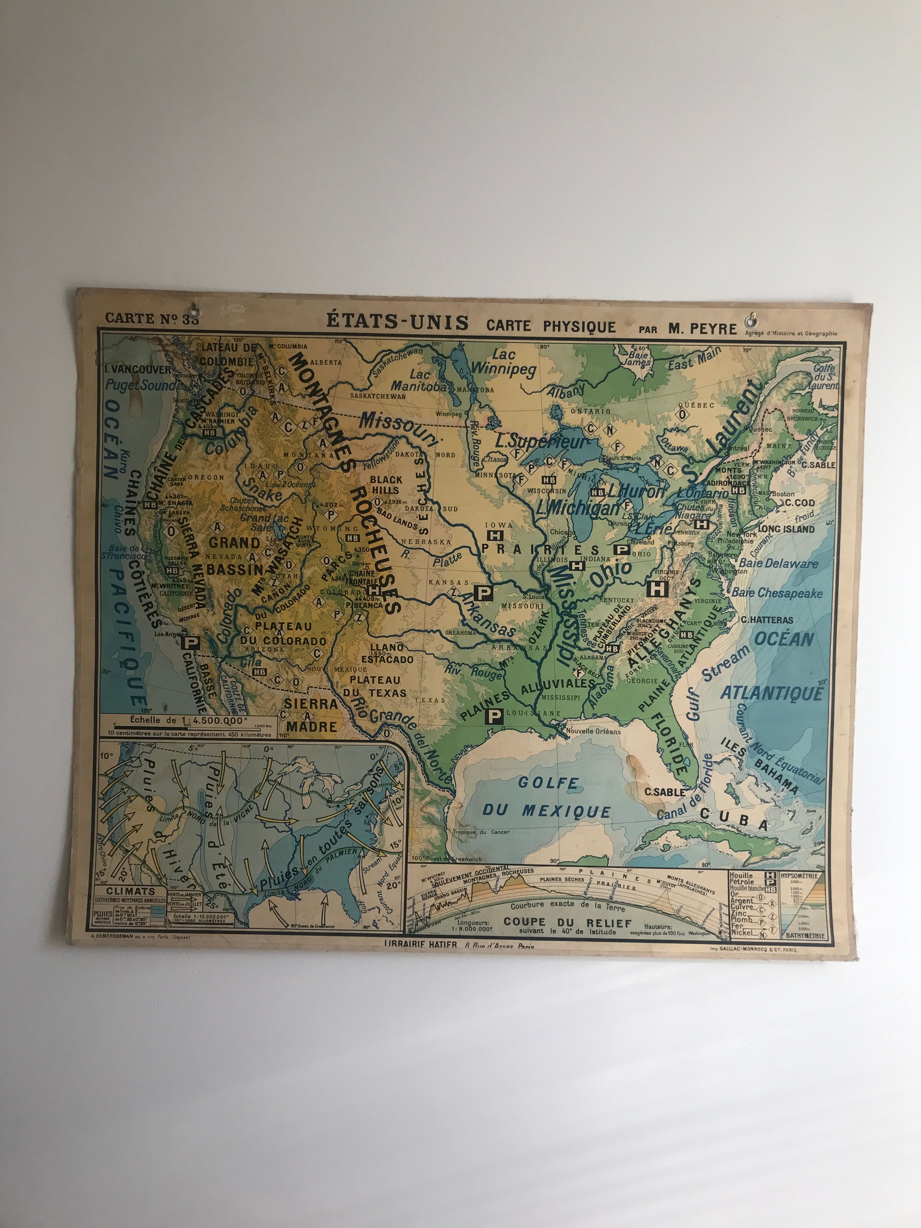Vintage school map United States N°33 Editions Hatier by M.Peyre