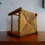 Vintage straw wood low stool