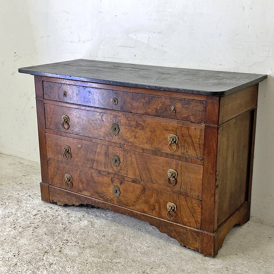 19th century chest of drawers with black marble top