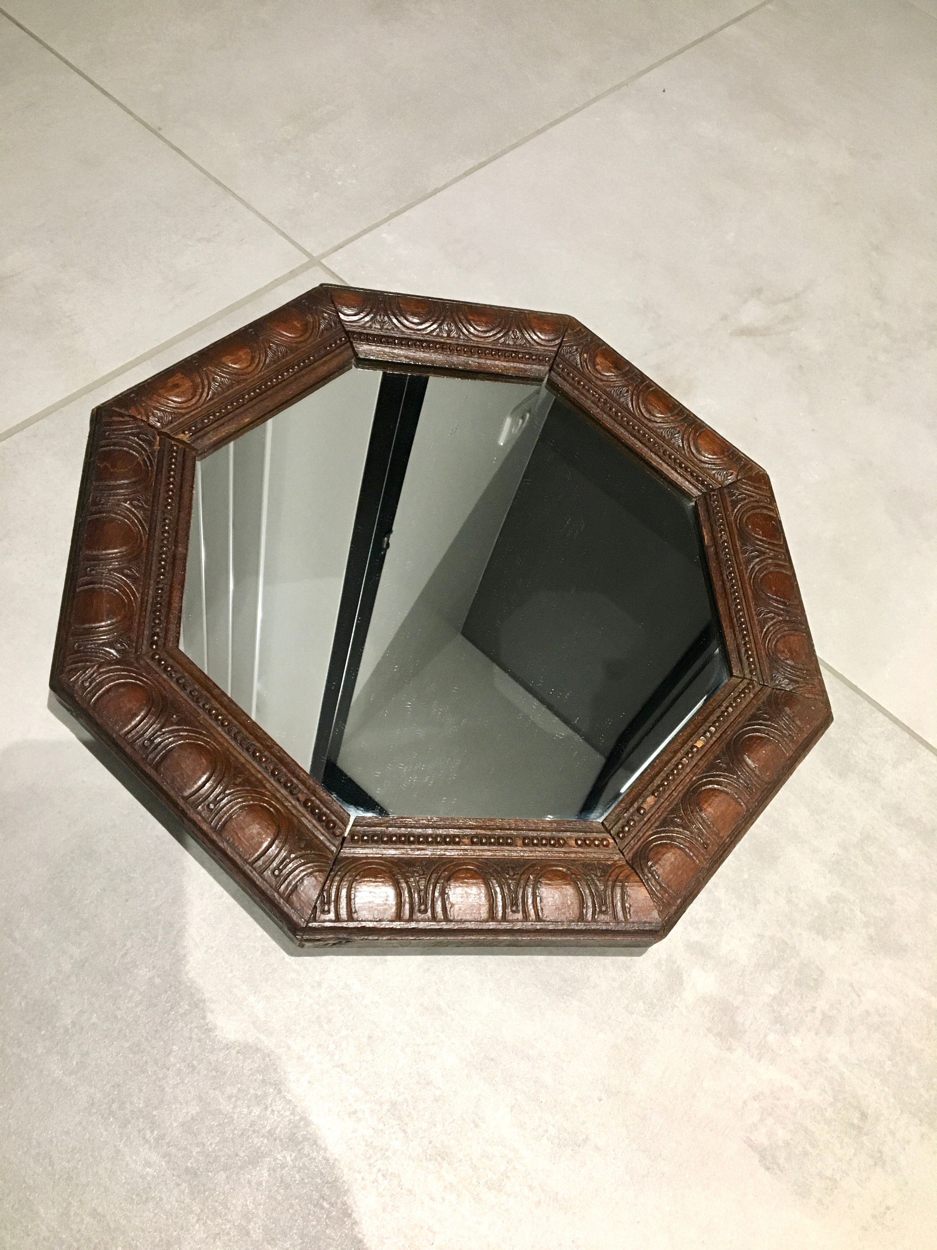 Pretty octagonal mirror Art Deco rosewood frame