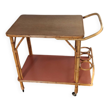Rolling dessert trolley rattan bamboo terracotta
