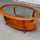 Table basse ovale en bois massif et verre, années 90
