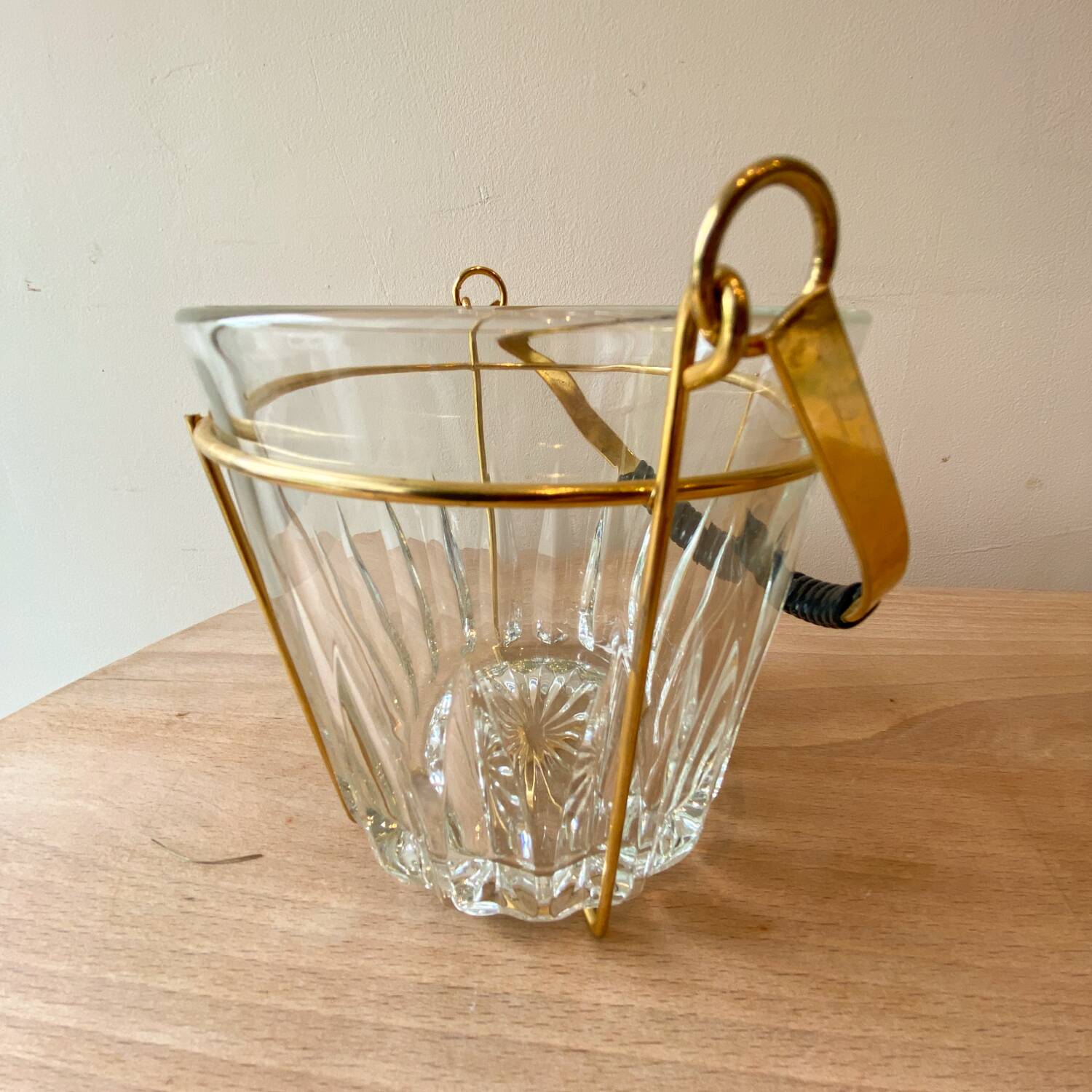 Vintage glass and gold metal ice bucket