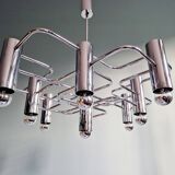 Chromed metal chandelier, design Gaetano Sciolari, 70s