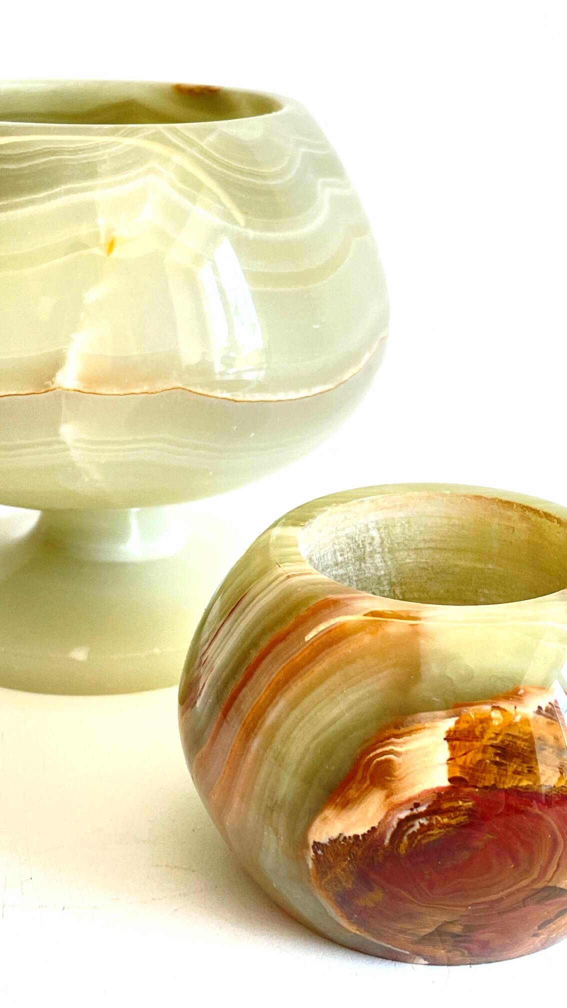 2 70s design onyx candle holders