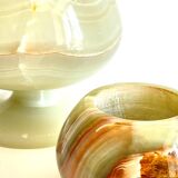 2 70s design onyx candle holders