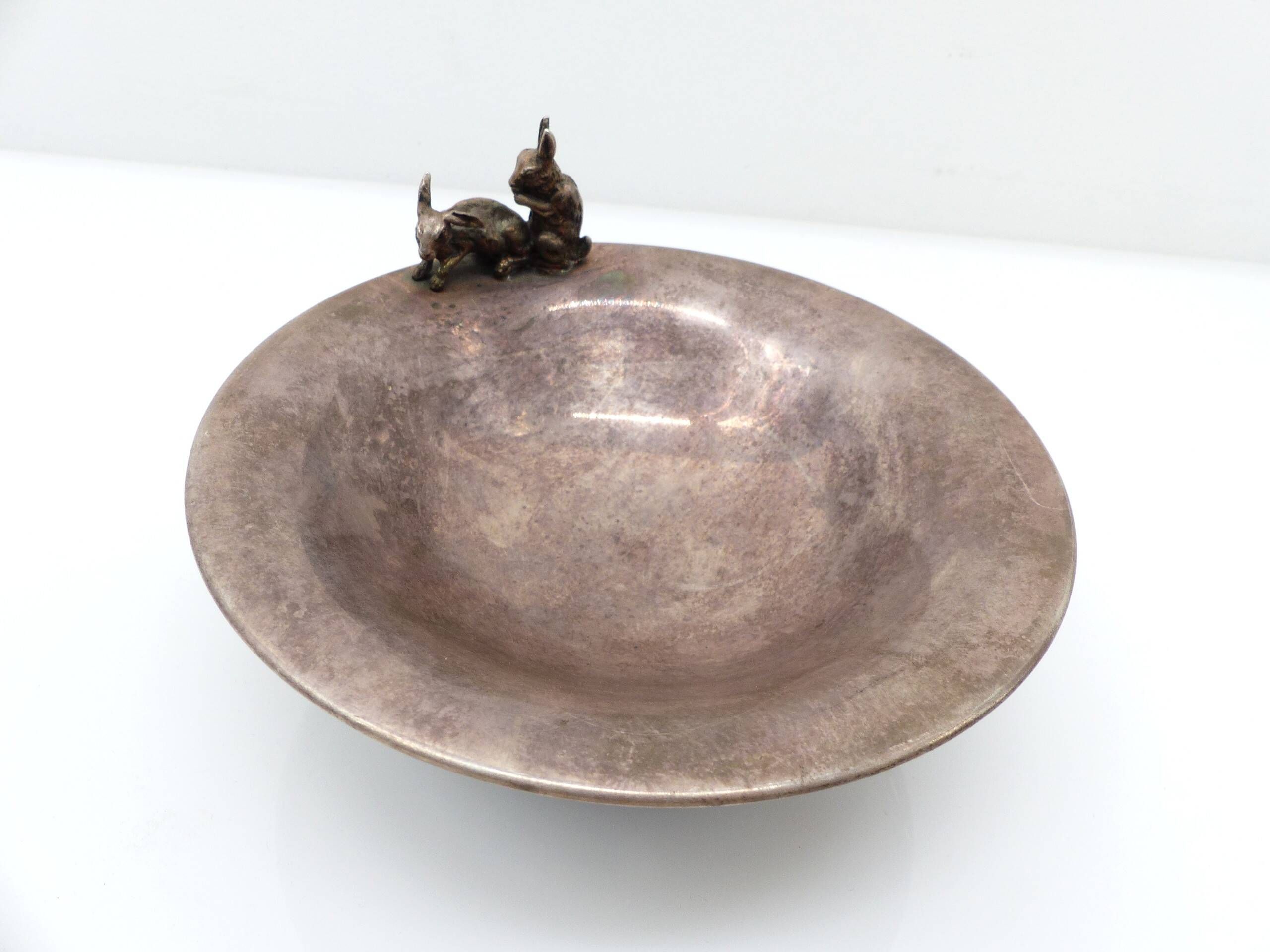 Silver-plated metal cup with two rabbits – Europe, mid-20th century