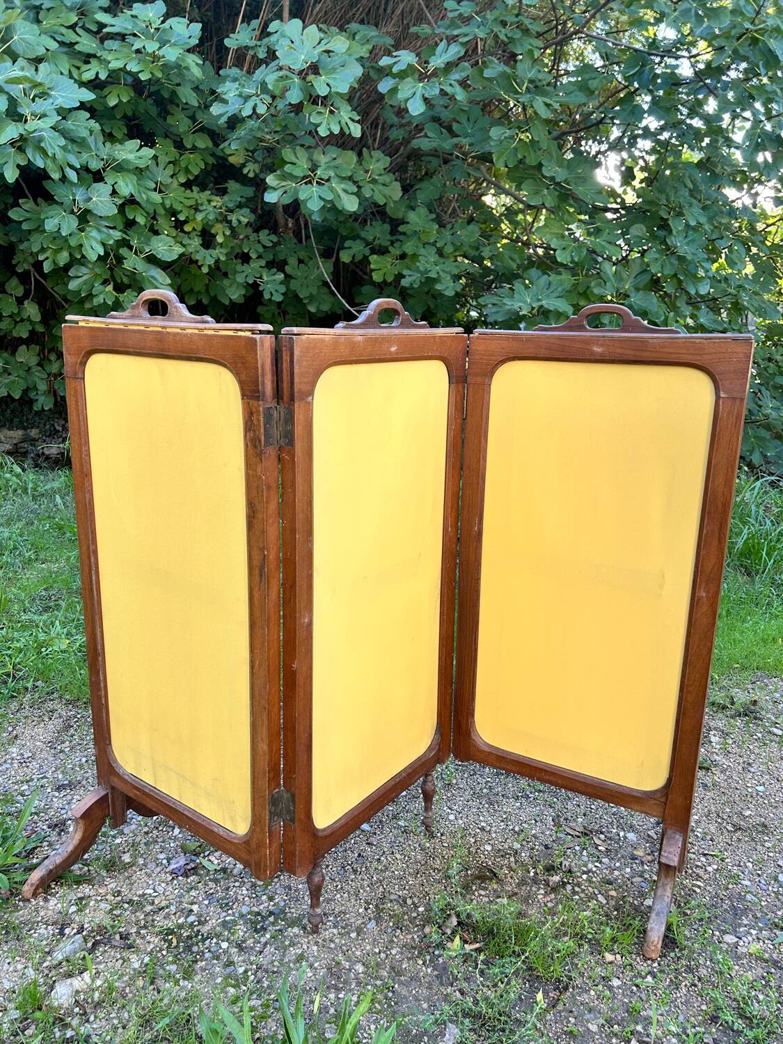 Antique fireplace screen – Solid wood & upholstered panels