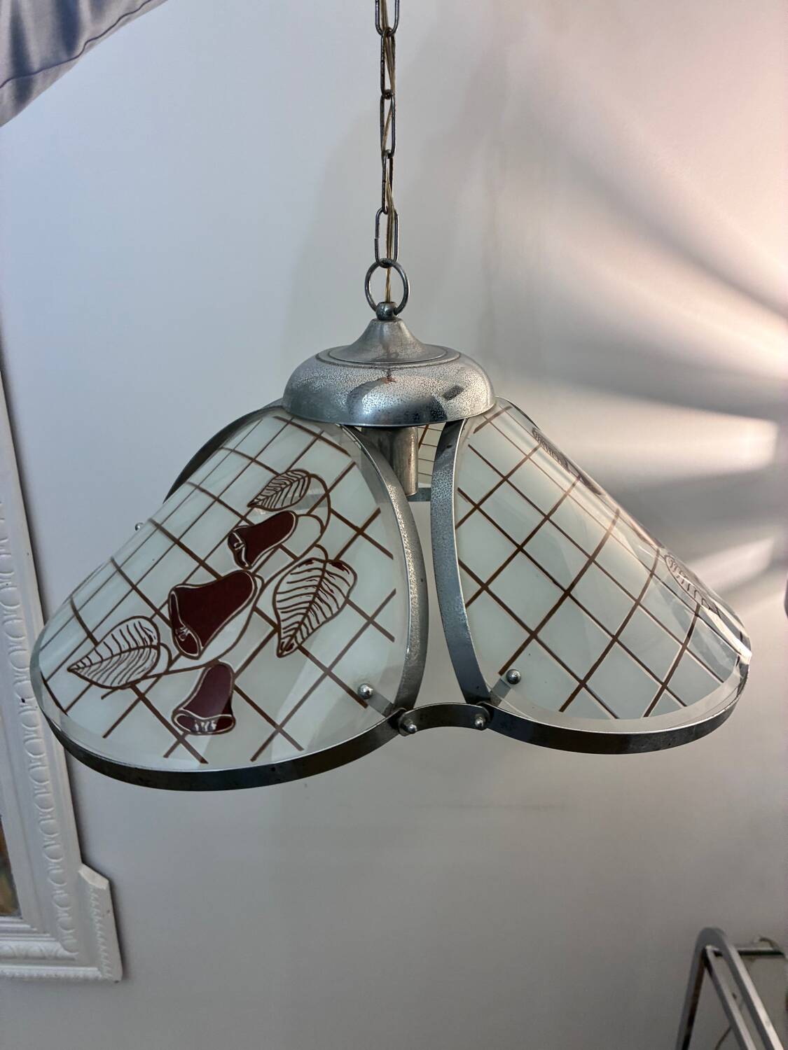 Vintage steel/glass suspension from the 50s/60s.