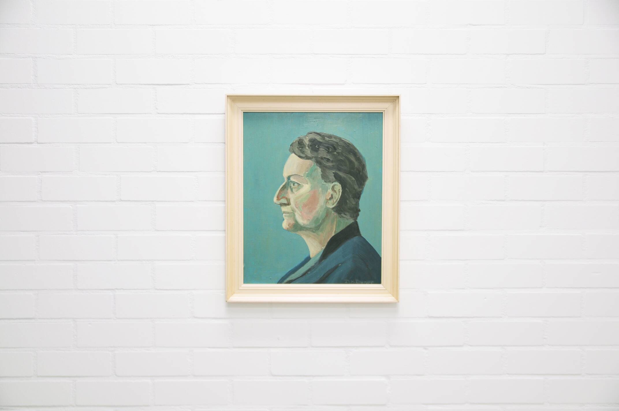 vintage beige frame mint green portrait man