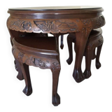 Carved coffee table and 4 built-in stools