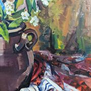 Mid 20th Century "Flower Jar" Swedish Modernist Still Life Oil Painting, Framed