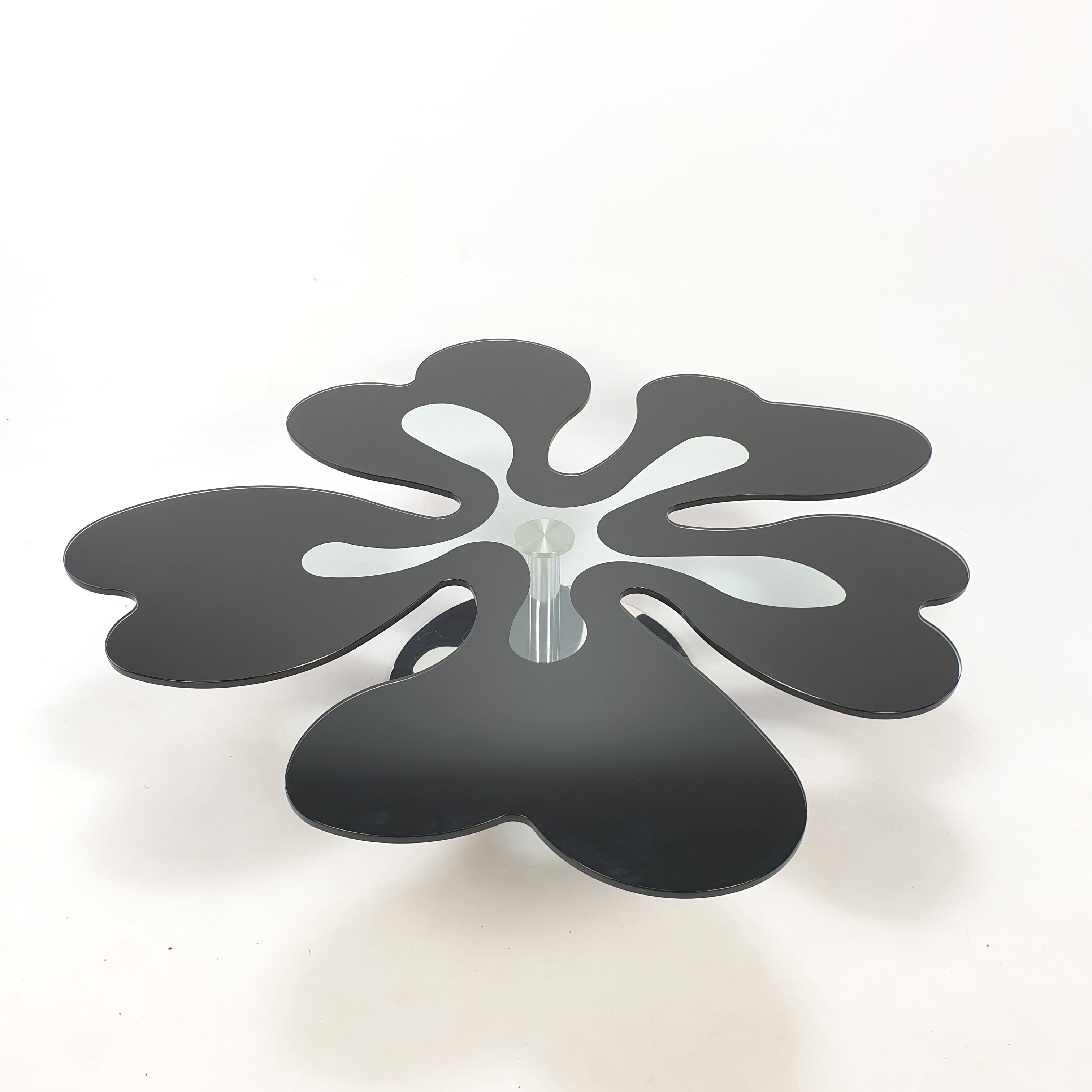 Mid century italian flower table chrome and glass, 1980s