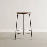 French Mid Century Wooden Iron High Bar Stool by Pierre Jeanneret, 1950s