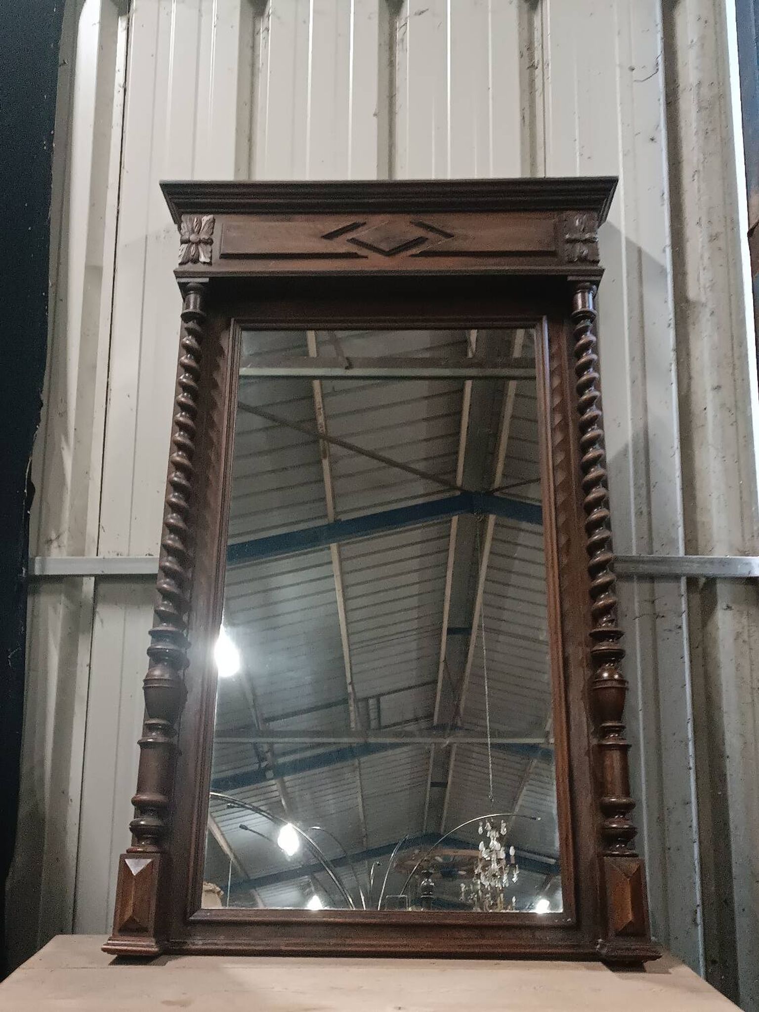 Miroir en chêne à colonnes torsadées