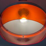 Space age pendant lamp in orange plexiglass and chromed metal