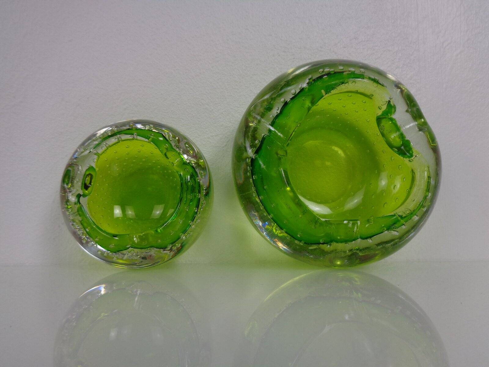 Green Sommerso Murano Glass Ashtrays, Italy, 1960s, Set of 2