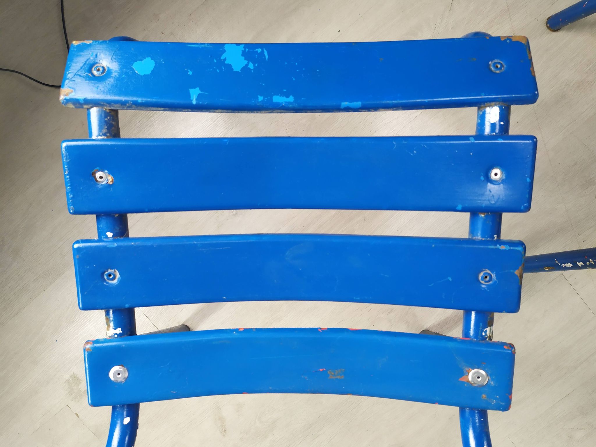 14 blue metal bistro chairs