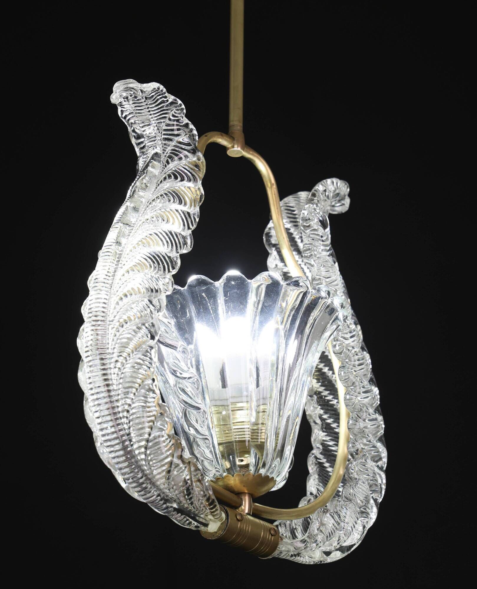 Charming Murano Glass Art Deco Pendant Chandelier by Ercole Barovier, 1940s