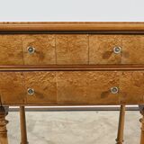 Rare Small Chiffonnière Table in Speckled Amboyna and Cherry, Louis Philippe Period – 19th