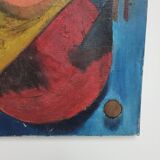 Tableau peinture ancienne géométrique année 1970