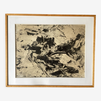 Encre sur papier Suzanne Vigné composition abstraite 1960