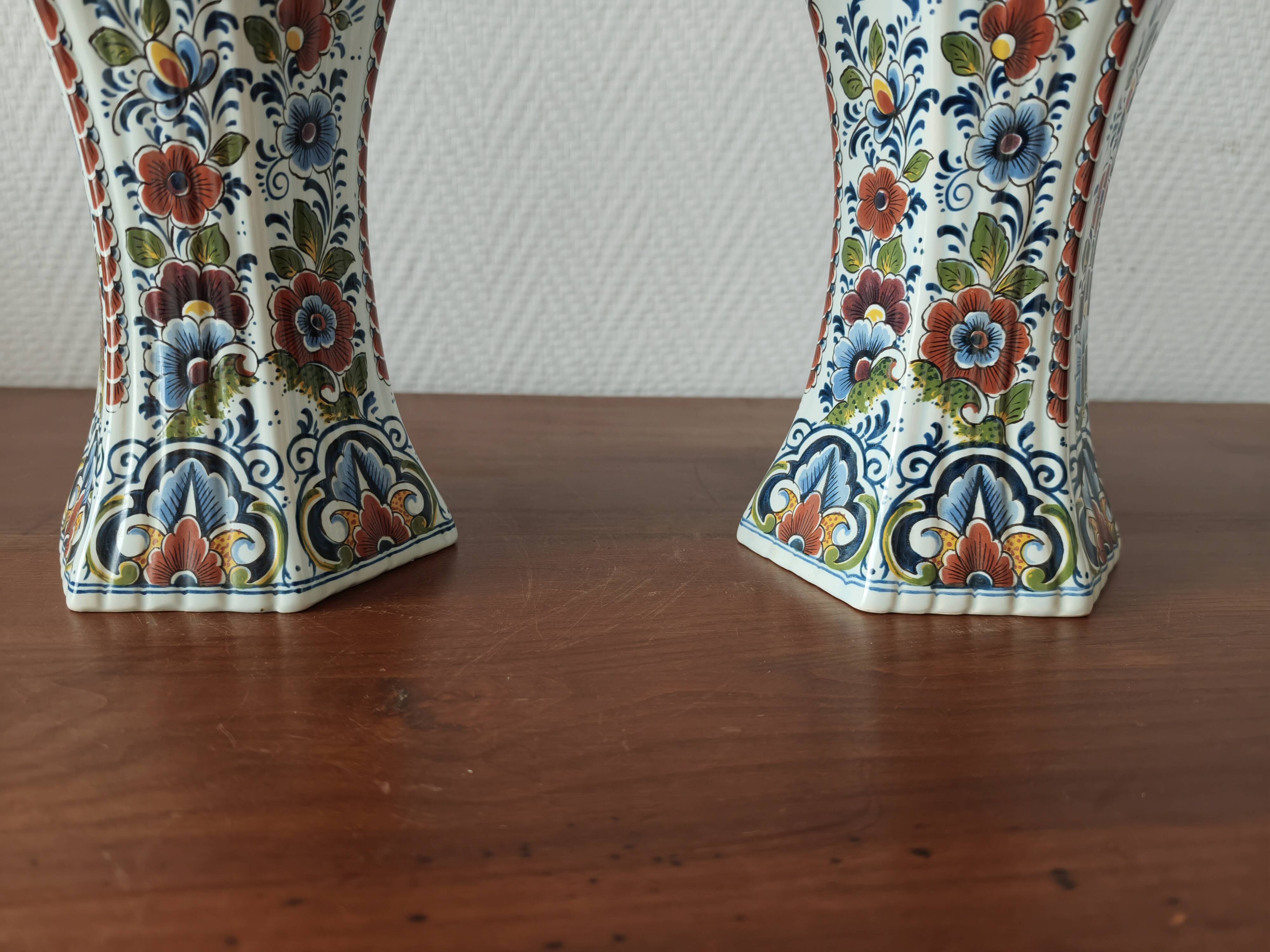 Pair of polychrome Delft earthenware vases, Holland, 1960s