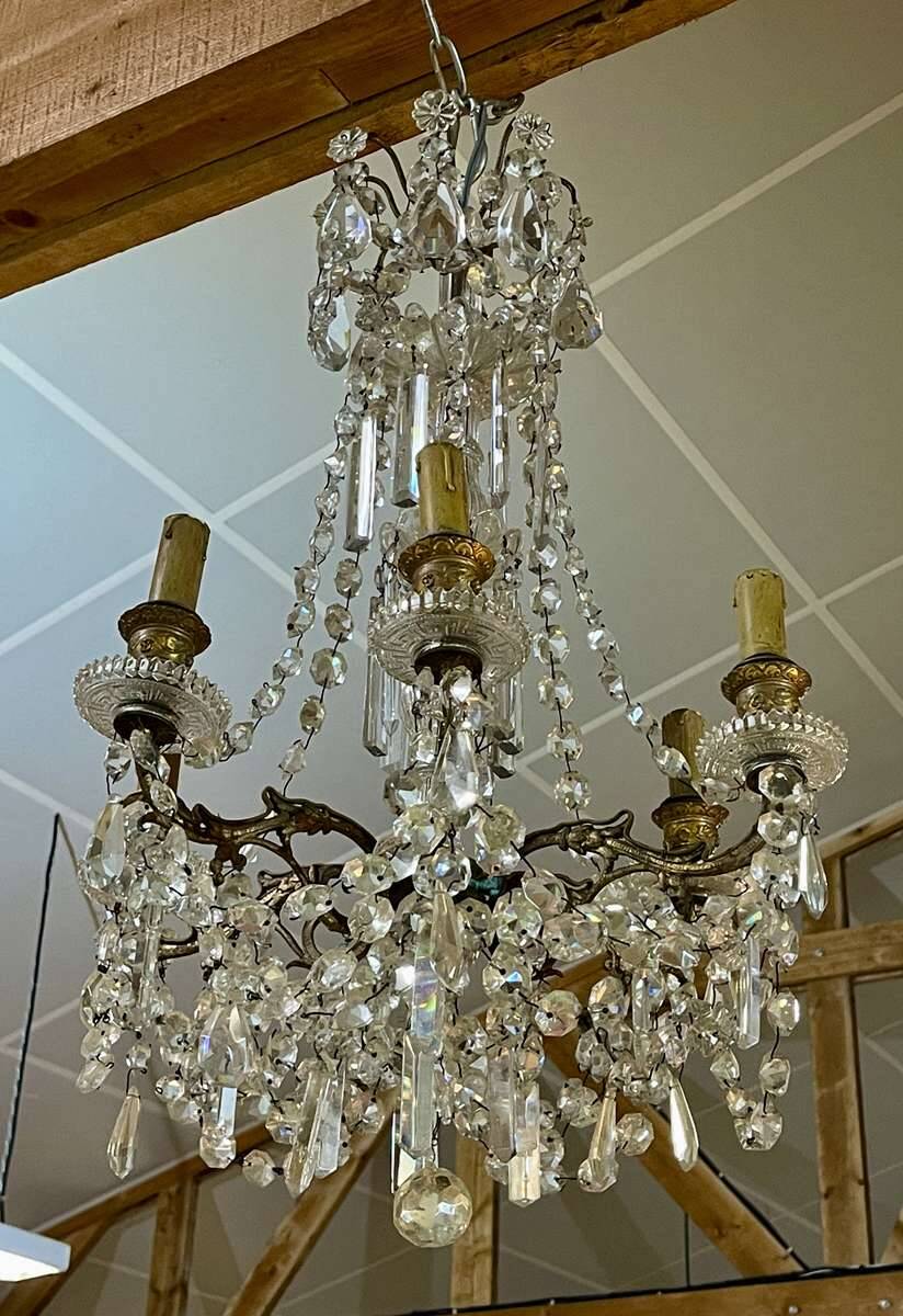 6-light crystal and bronze chandelier - 19th century
