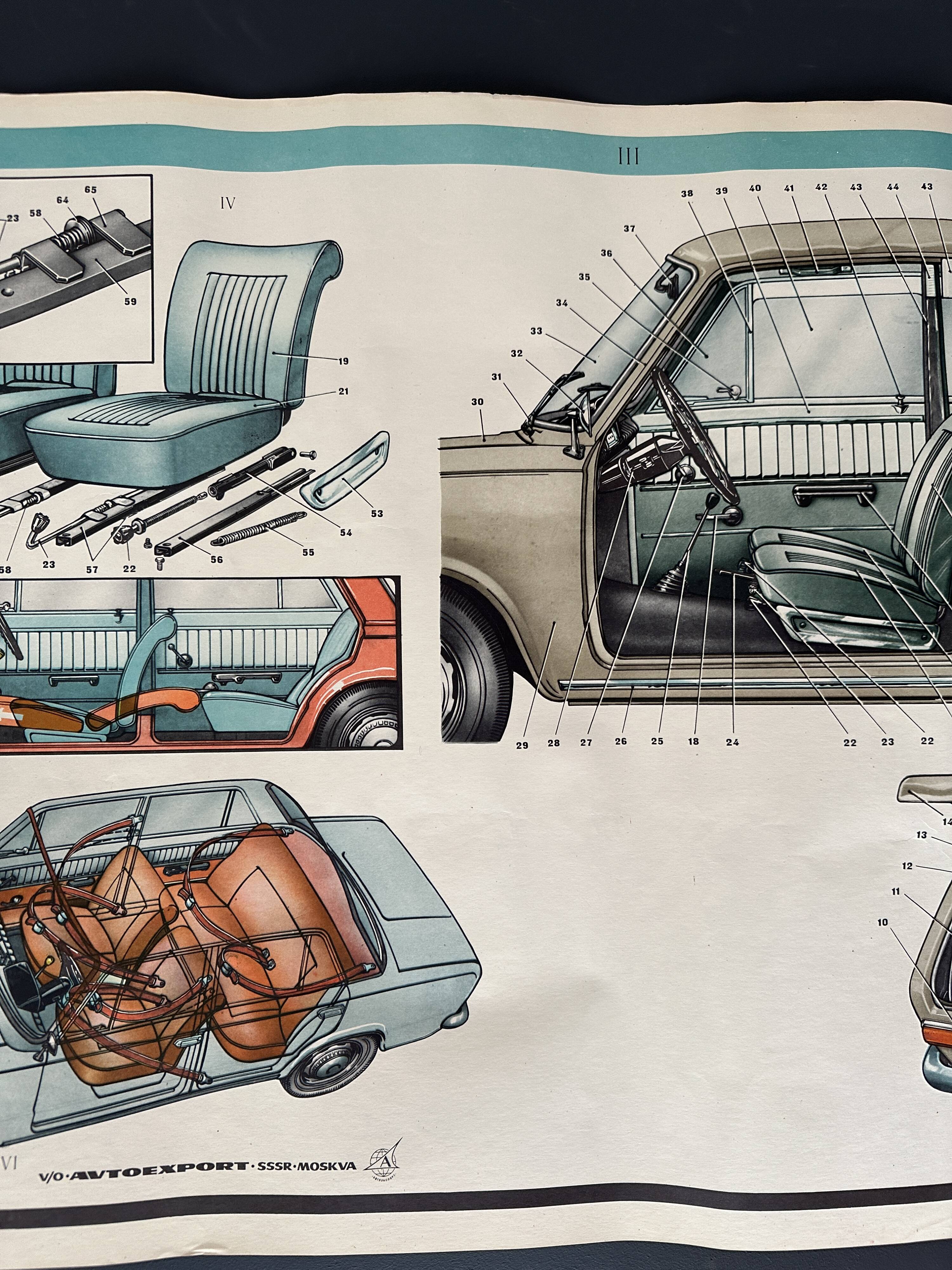 Fiat 124 Lada USSR Technical Drawing Poster