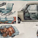 Fiat 124 Lada USSR Technical Drawing Poster