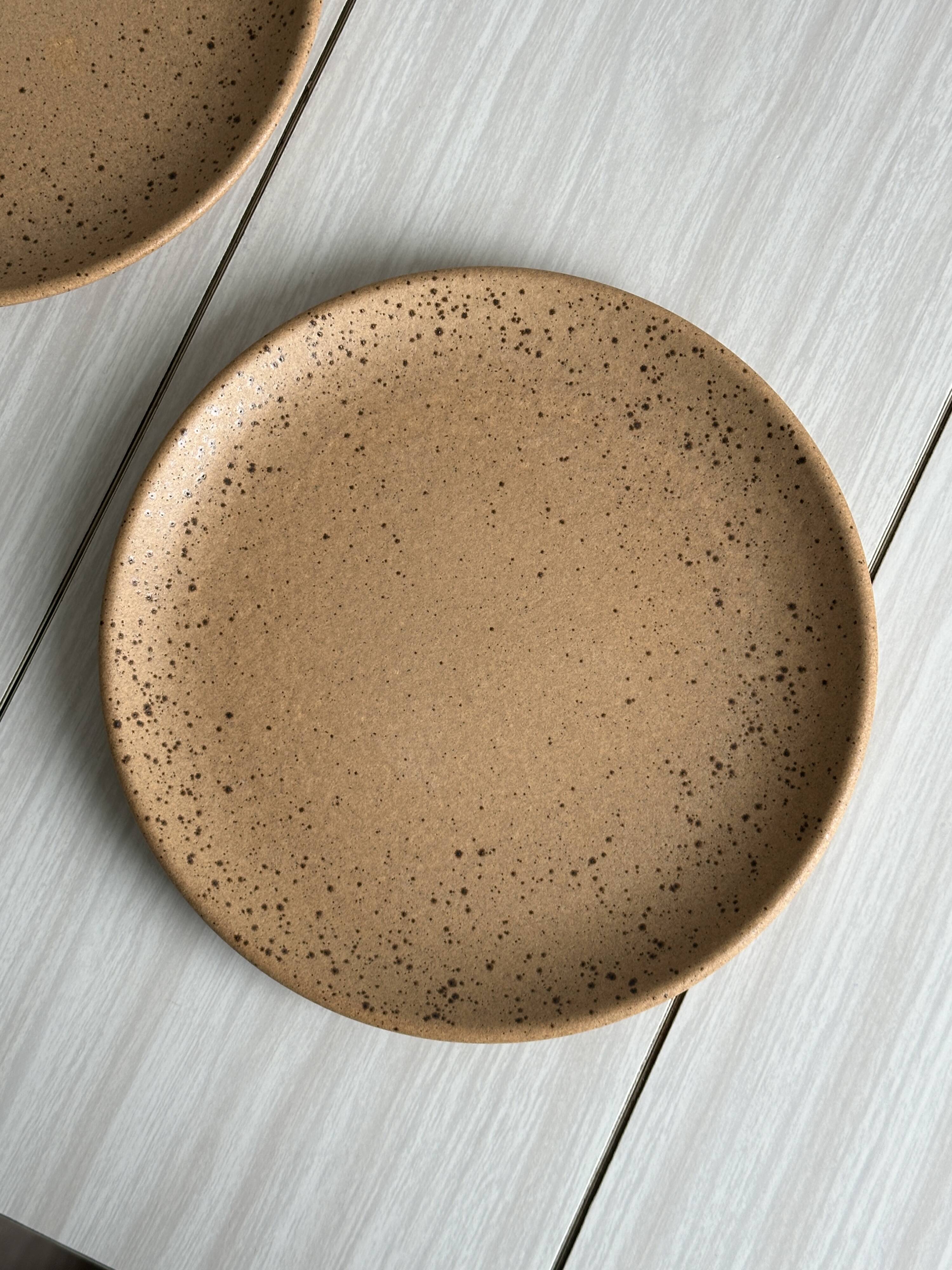 Set of 4 vintage speckled stoneware plates