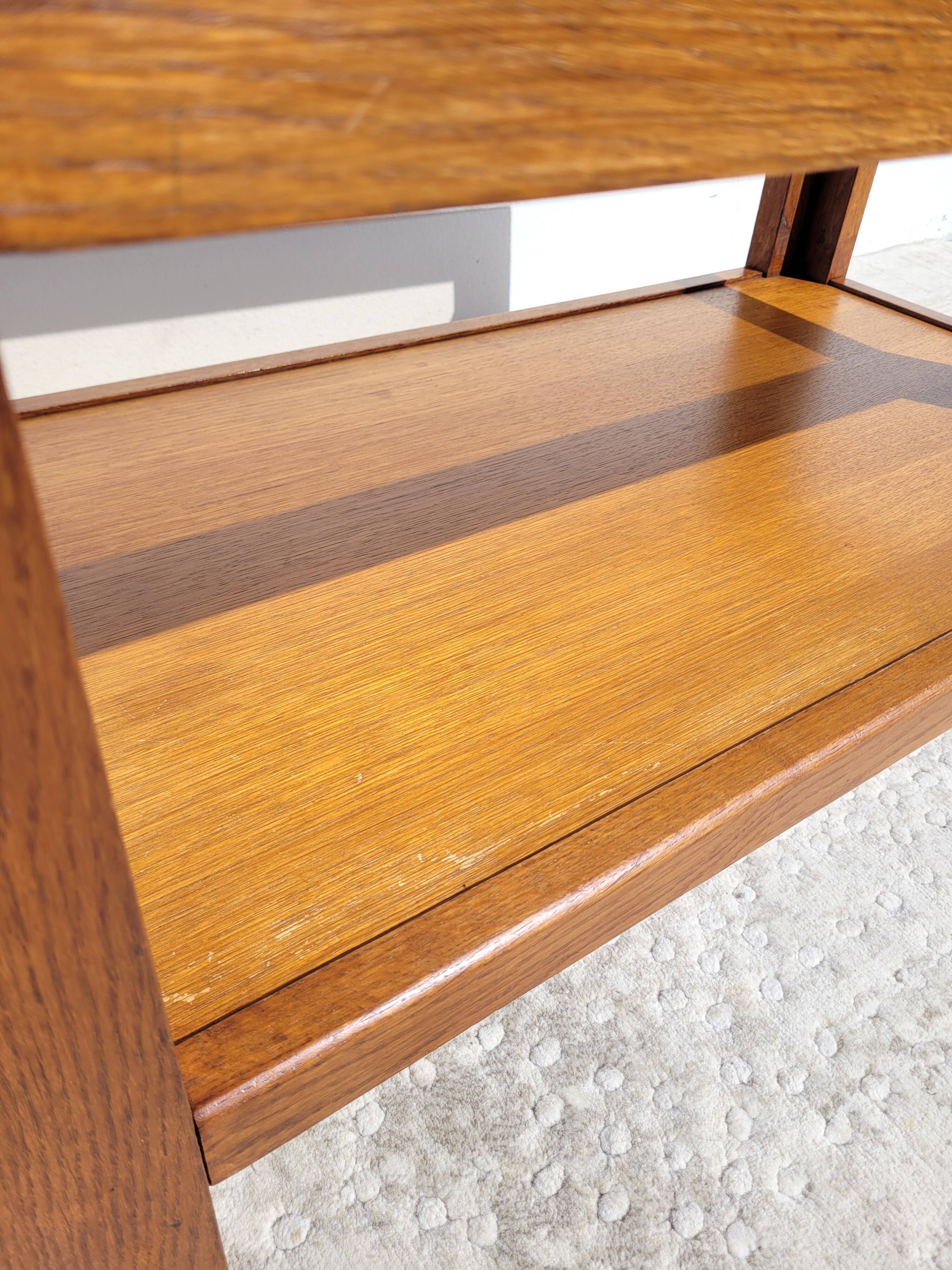 Table basse vintage bois et verre fumé 1970