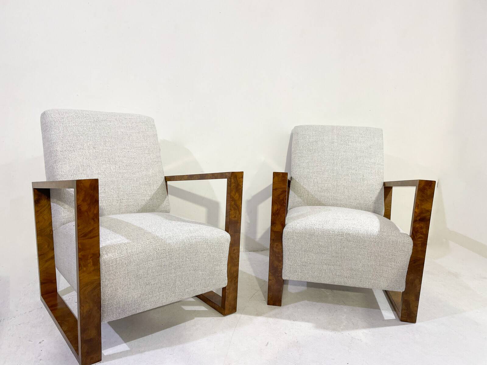 Pair of Art Deco Armchairs ,Fabric and Walnut, New Upholstery