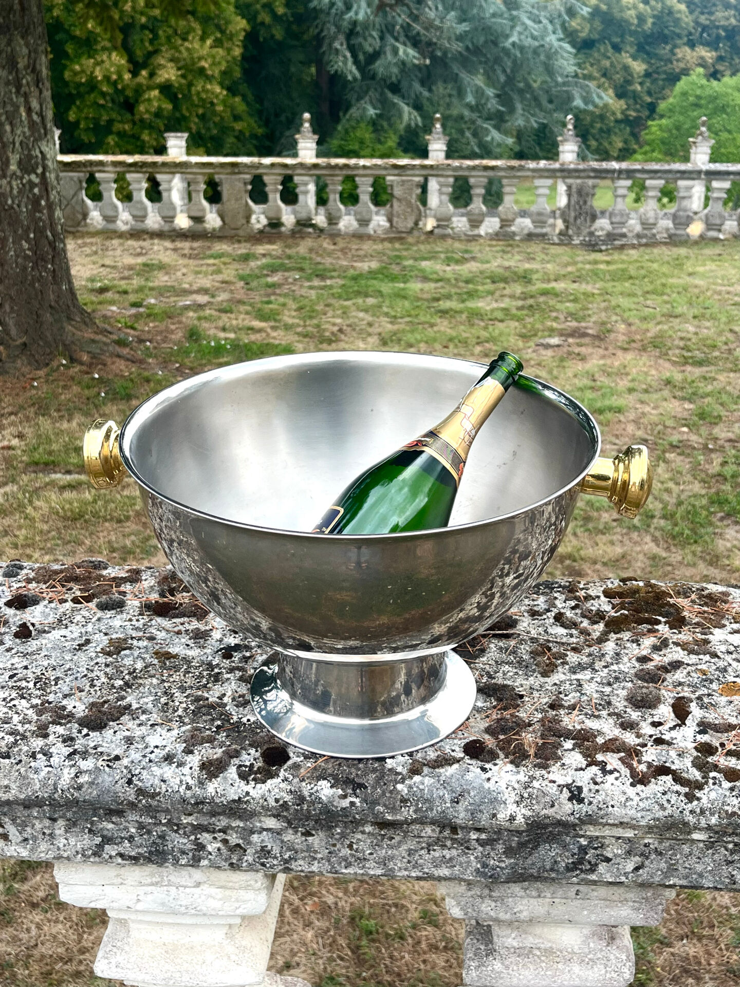 Large Aluminium Champagne Ice Bucket with Gold Tone Handles