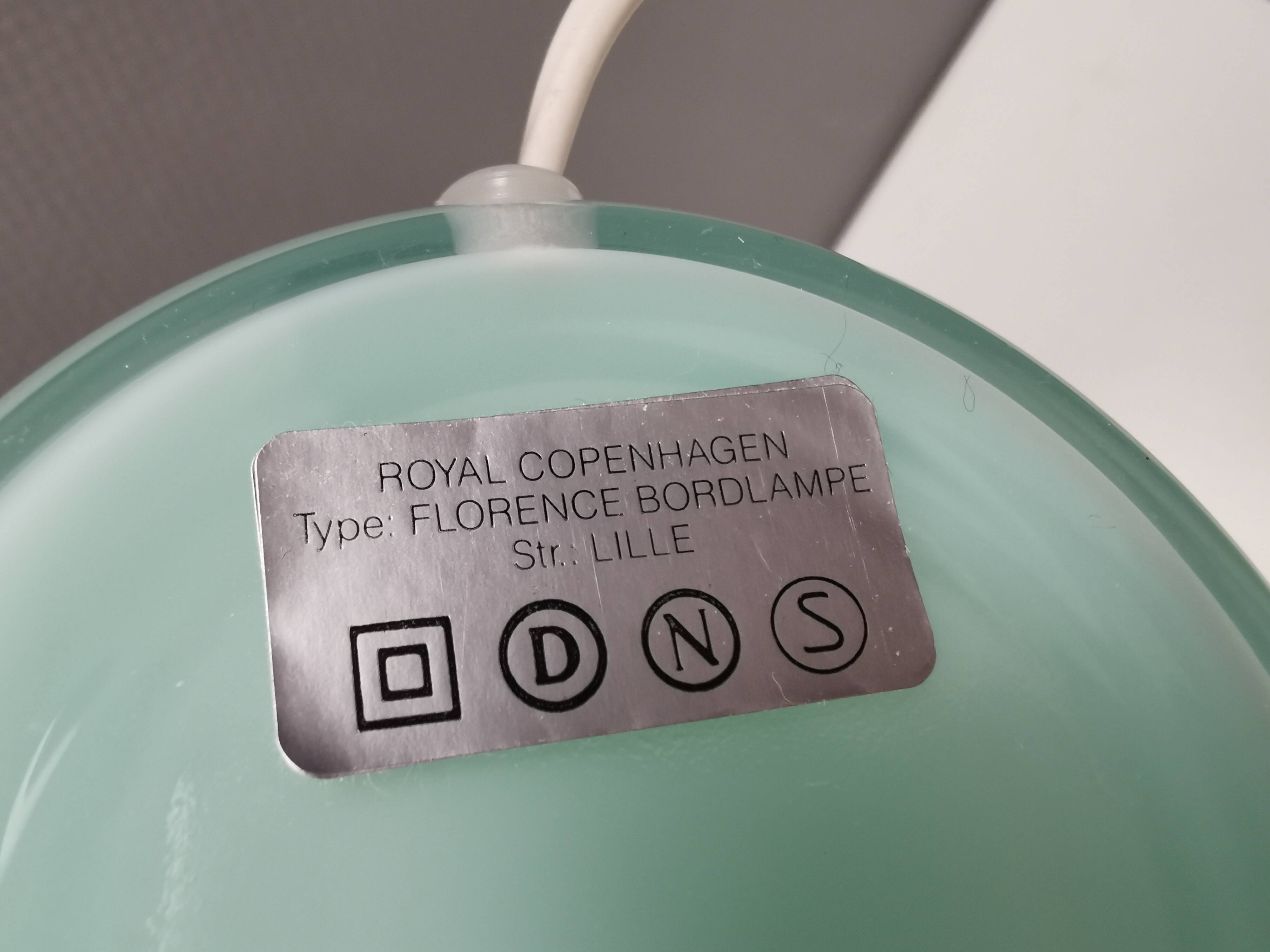 Holmegaard table lamp in Rare delicate green/mint green glass, model Florence 1989