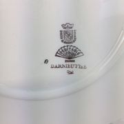 Round dish with white and gold handles made in France Digoin Sarreguemines