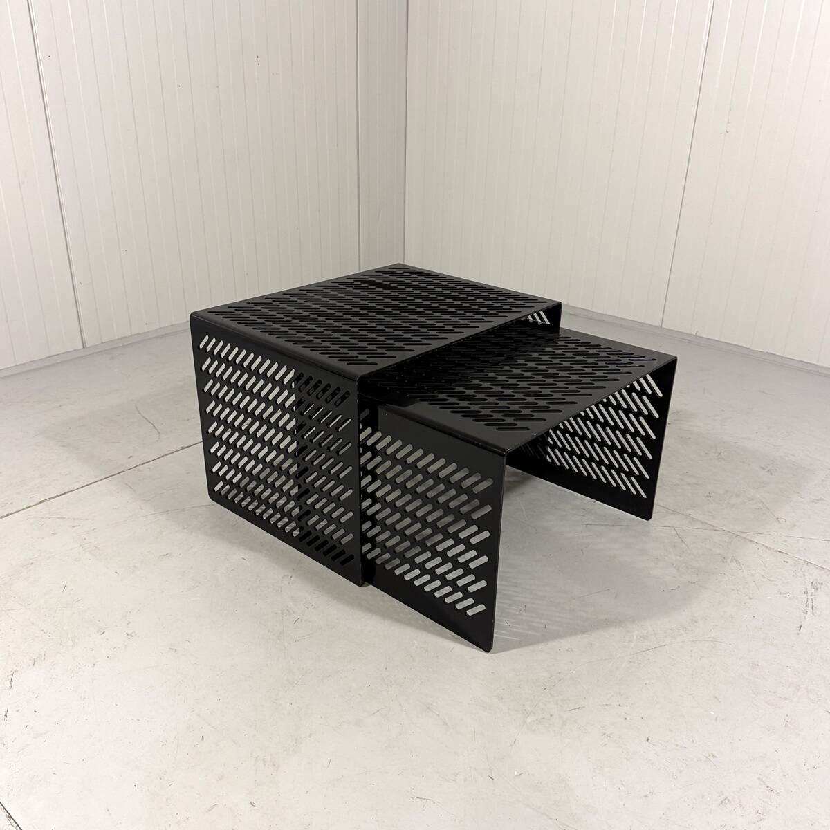 Black perforated steel nesting tables Italy 1980’s