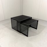 Black perforated steel nesting tables Italy 1980’s