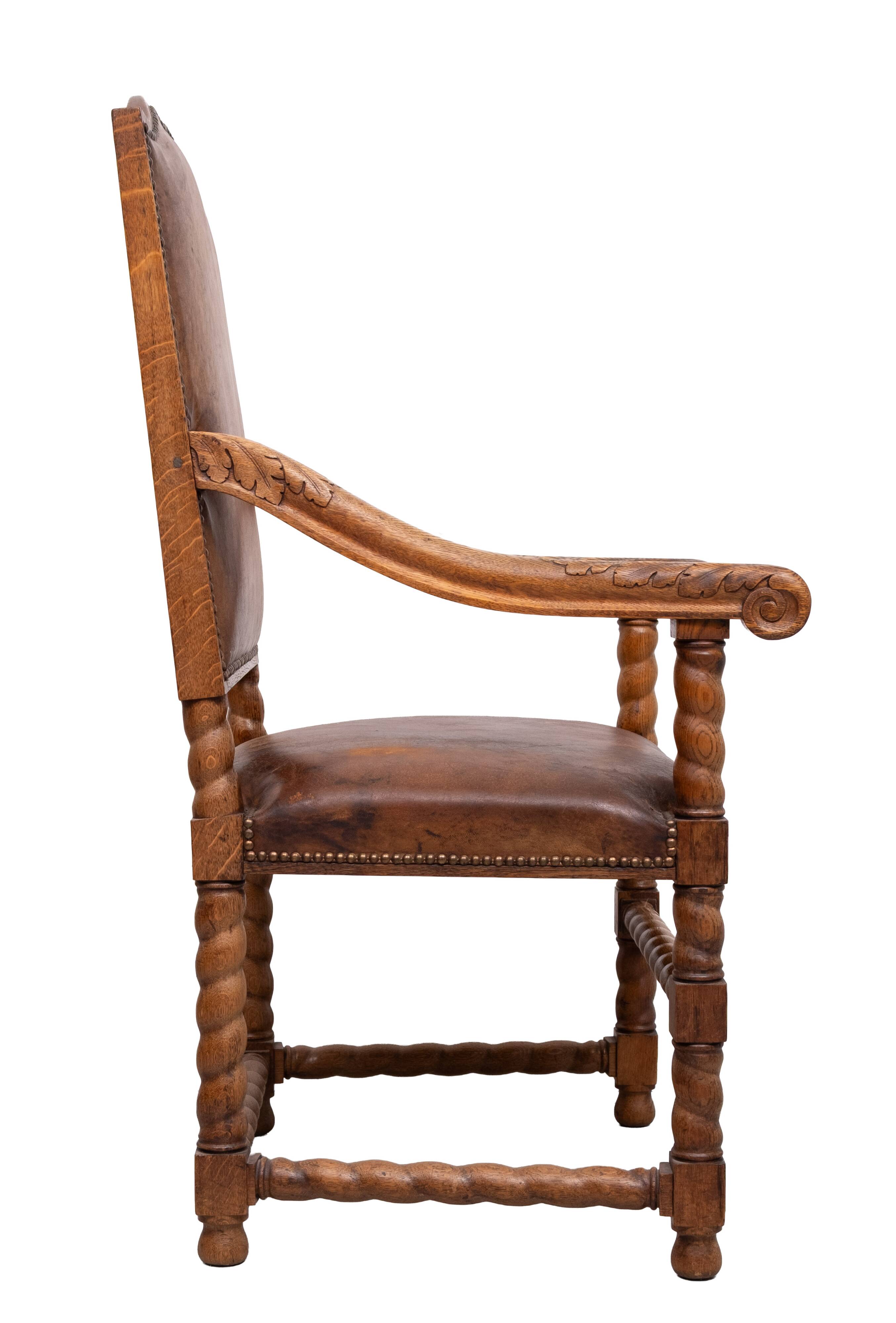 Dutch 19th Century Oak Baroque open Arm Chair