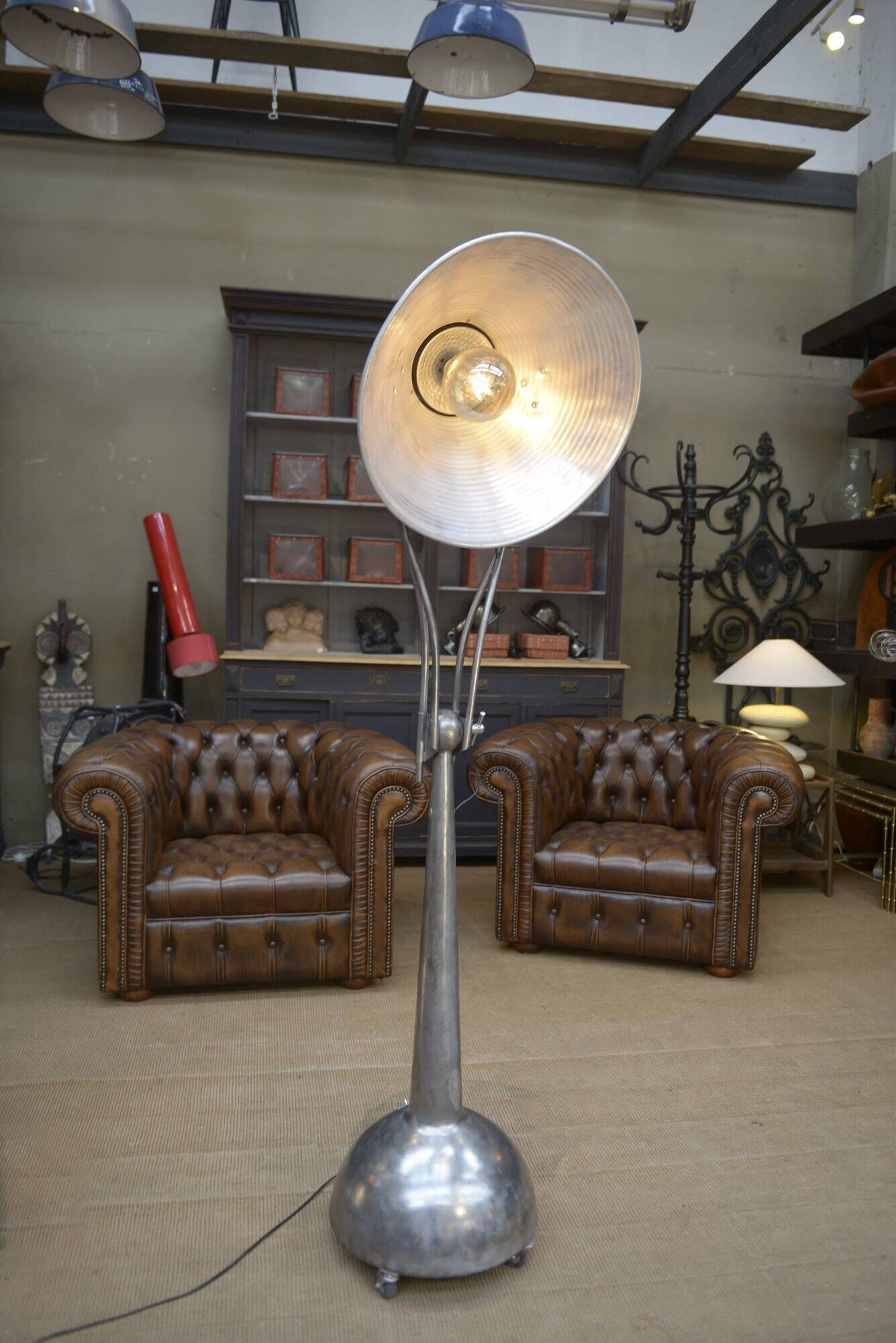 Industrial Adjustable Metal Workshop Spotlight Floor Lamp 1950