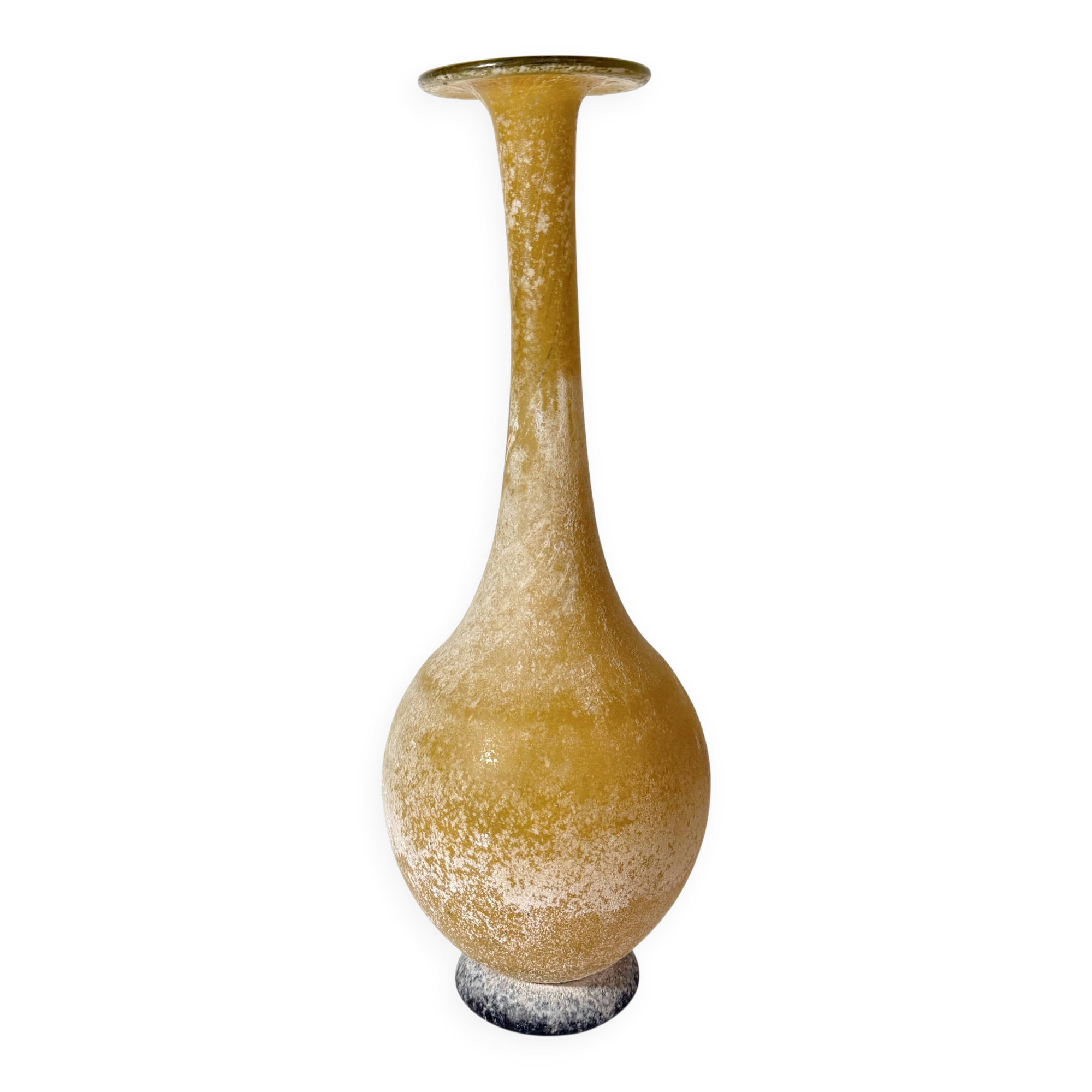 Black and Yellow Scavo Glass Bottle Vase attr. to Gino Cenedese, Italy