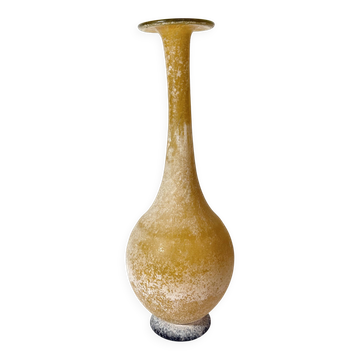Black and Yellow Scavo Glass Bottle Vase attr. to Gino Cenedese, Italy