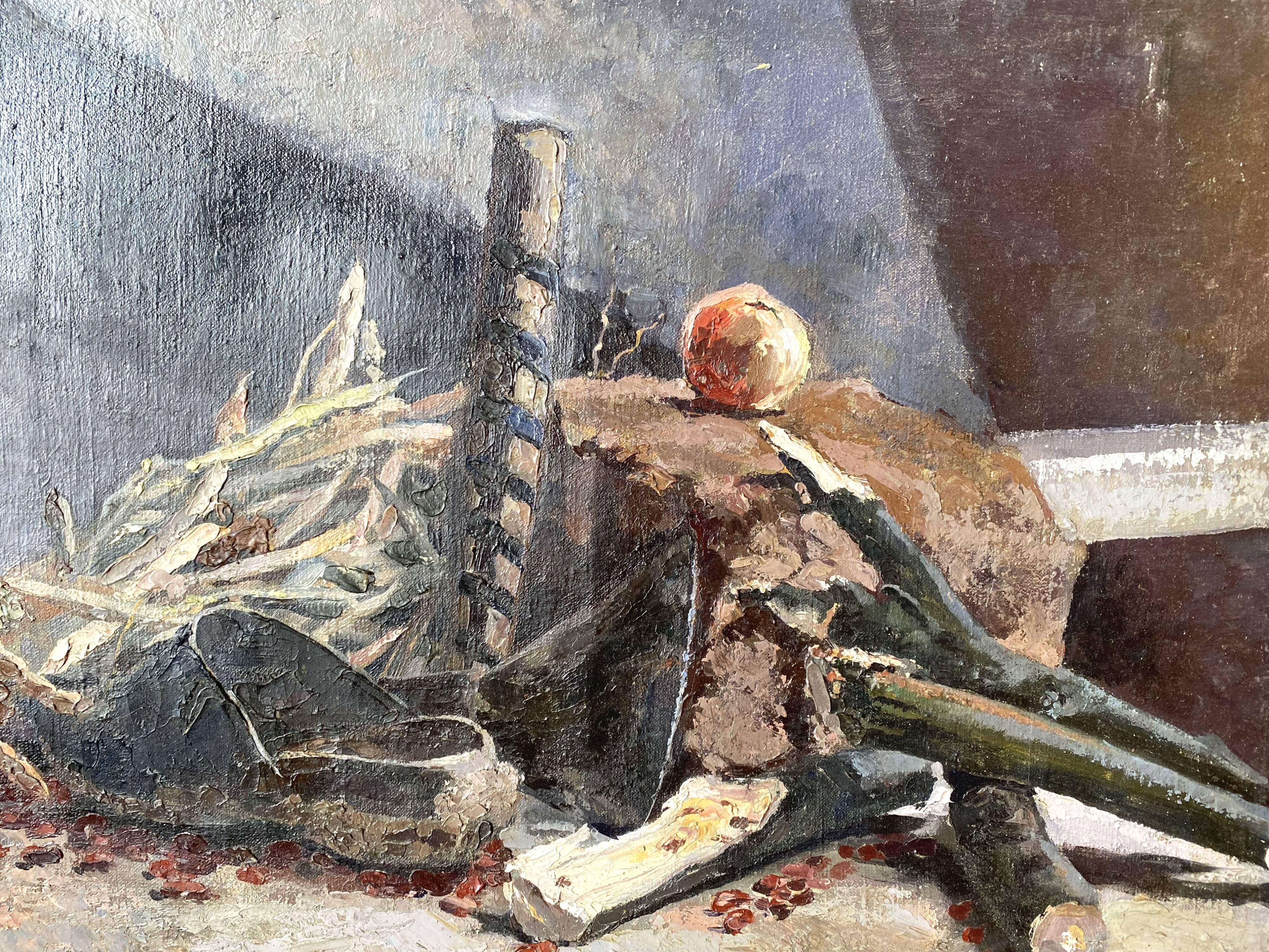 Oil on canvas still life 60s vintage