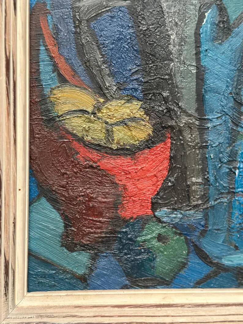Original Swedish Oil on Panel - 'Still Life with Jugs and Fruits' by Stig Thiderman - Signed - Vintage - Framed