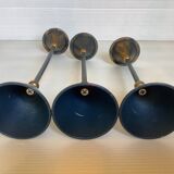 Trio of vintage blue and gold candlesticks